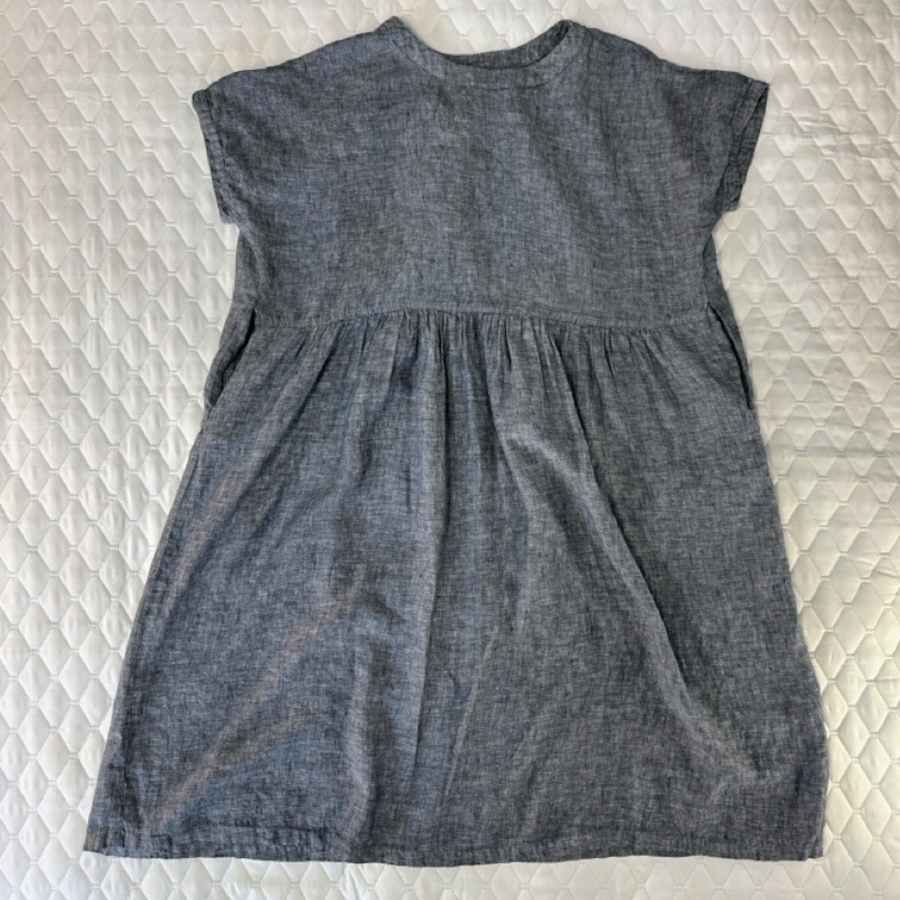 Linen Shift Dress Womens OS Blue Good Japanese Minimalist Babydoll